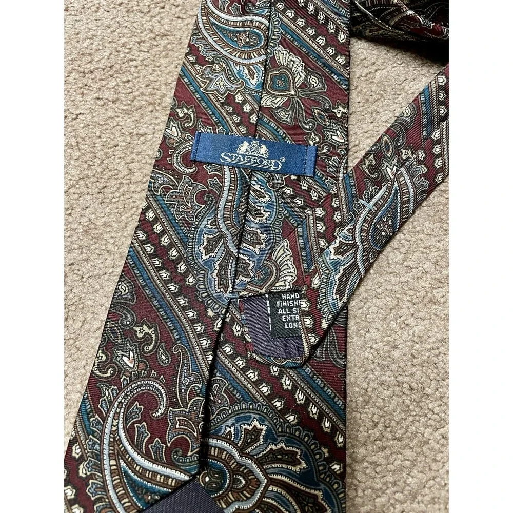 Vintage Stafford Silk Paisley Tie Mens‎ Burgundy Blue Gold 4